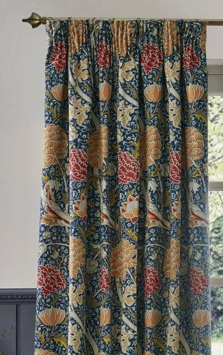 William Morris “Cray” Indigo/Berry – Paar gevoerde gordijnen, Antiquités & Art, Tapis & Textile
