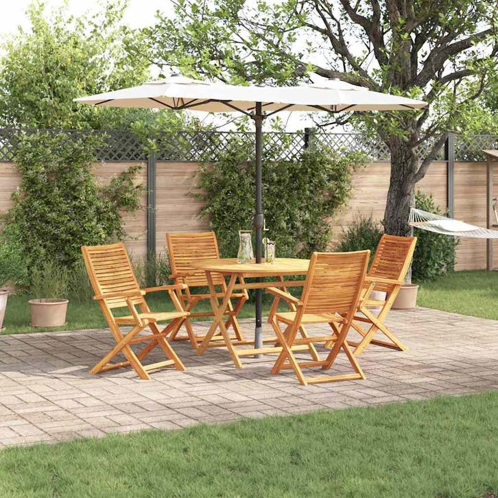 vidaXL Tuin Eettafel Set 5 st Bruin Massief Acacia Hout, Tuin en Terras, Tuinsets en Loungesets, Nieuw, Verzenden