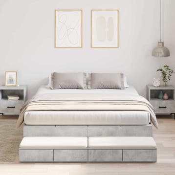 vidaXL Opbergbedframe met lade Beton Grijs 150 cm Bewerkt, Verzenden, Nieuw