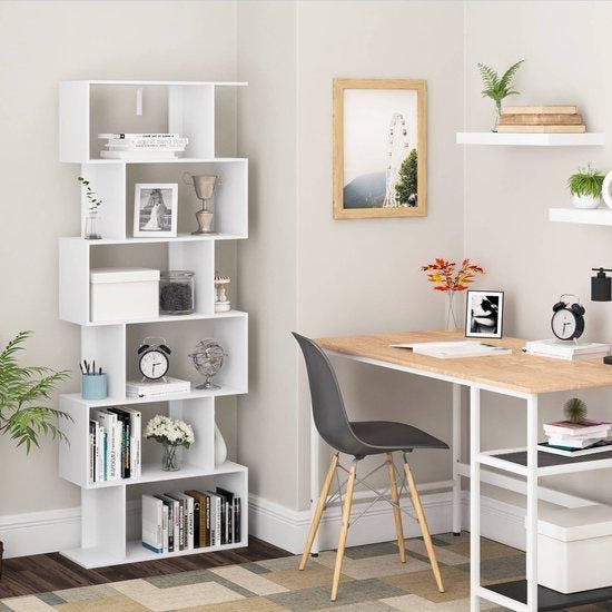 2dekans | Woltu 6-vaks Boekenkast Wit 60 x 160 x 23,5 cm –, Huis en Inrichting, Kasten | Boekenkasten, Ophalen of Verzenden