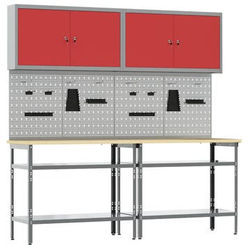 vidaXL Werkbankset 8 st Rood en Grijs Gepoedercoat staal, Doe-het-zelf en Bouw, Verzenden, Nieuw