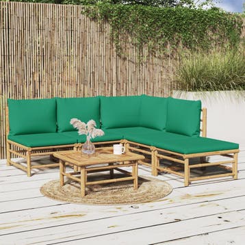 vidaXL 6-delige Loungeset met kussens bamboe groen, Tuin en Terras, Verzenden, Nieuw, Loungeset