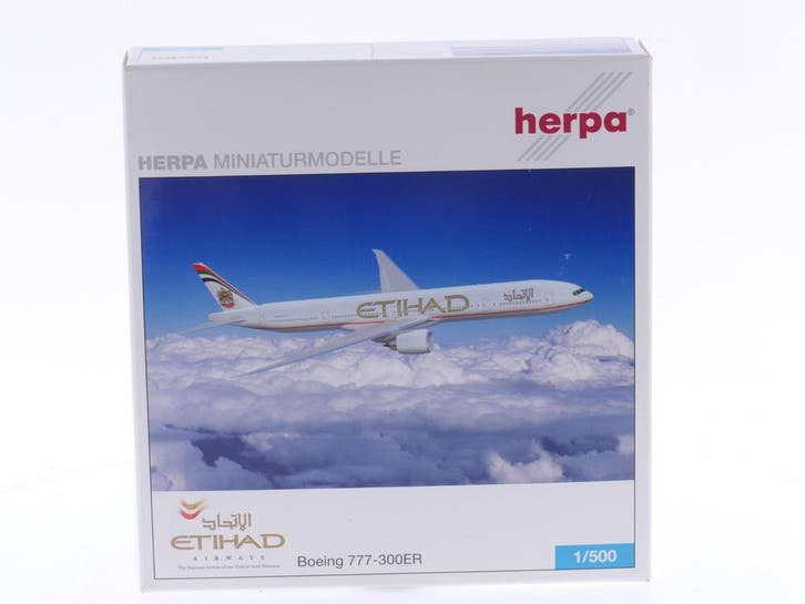Schaal 1:500 Herpa 510615 Etihad Airways Boeing 777-300ER..., Hobby en Vrije tijd, Modelbouw | Vliegtuigen en Helikopters, Gebruikt