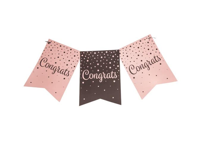 Banner Congrats Roze Zwart 6m, Hobby & Loisirs créatifs, Articles de fête, Envoi