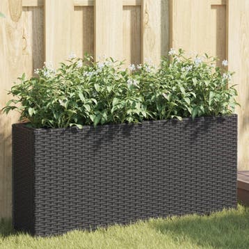 vidaXL Plantenbak met 2 potten 90x20x40 cm poly rattan zwart, Tuin en Terras, Verzenden, Nieuw