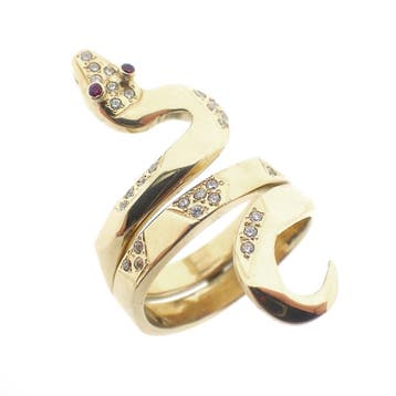 Gouden ring met robijn en zirconia, Gebruikt, 19 tot 20, Ophalen of Verzenden, Dame of Heer