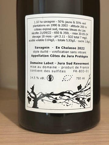 2022 Domaine Labet Savagnin en Chalasse - Côtes du Jura -, Nieuw