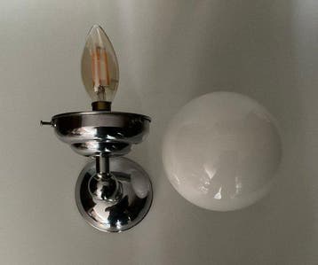 Wandlamp - Chroom, Opalineglas - Art-deco Bauhuis stijl