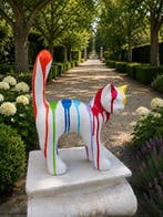 Statue, garden statue cat color white with paint color - 33, Antiquités & Art