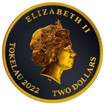 Tokelau. 2 Dollars 2022 1oz Tokelau Hibernia Black Platinum