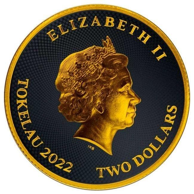 Tokelau. 2 Dollars 2022 1oz Tokelau Hibernia Black Platinum, Timbres & Monnaies, Métaux nobles & Lingots