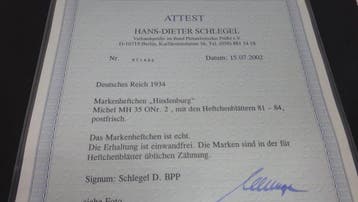 Duitse Rijk 1933 - Hindenburg Fotoattest Schlegel - MH 35, Postzegels en Munten, Gestempeld