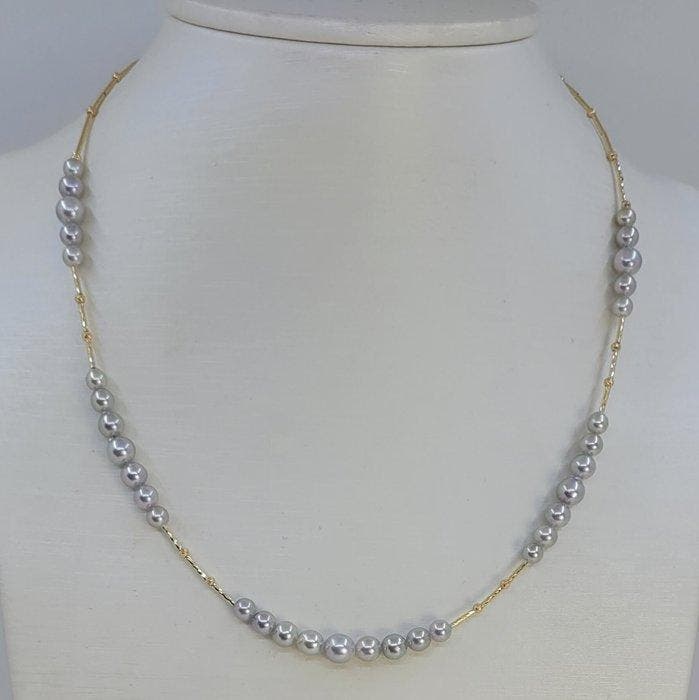 Collier - 18 carats Or jaune - Perles Akoya 4x6 mm, Handtassen en Accessoires, Kettingen