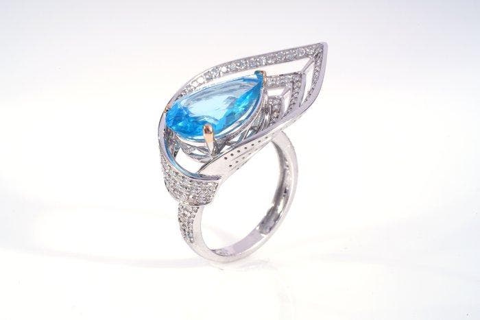 Bague - 18 carats Or blanc - 5.74ct. tw. Topaze - Diamant, Bijoux, Sacs & Beauté, Bagues