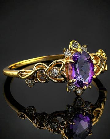 Amethist ring - 925 sterlingzilver, goudplating - vintage