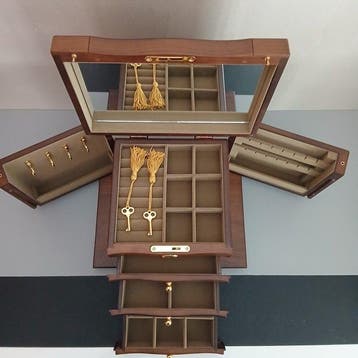 Boîte à bijoux - Coffret à bijoux - Bois, Miroir