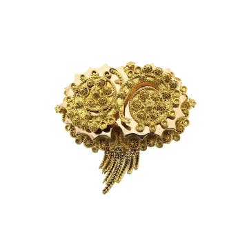 Antiek gouden oud Hollandse broche van een mutsenbel, Handtassen en Accessoires, Ophalen of Verzenden, Gebruikt, Goud, Goud