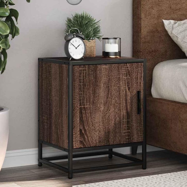 vidaXL Nachtkastje 40x31x50 cm bewerkt hout en metaal bruin, Huis en Inrichting, Slaapkamer | Nachtkastjes, Nieuw, Verzenden