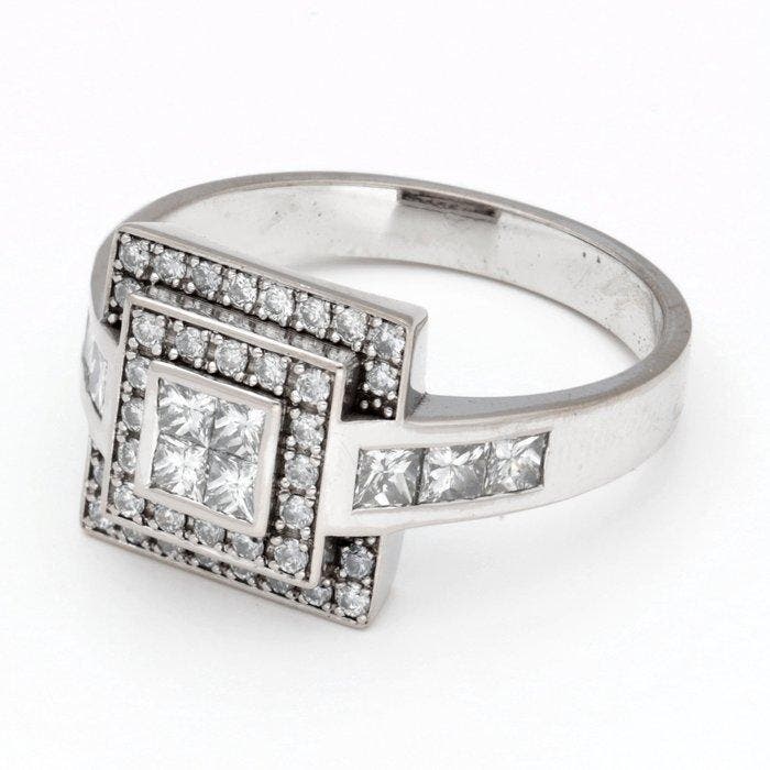 Ring - 18 karaat Witgoud Diamant (Natuurlijk) - Diamant, Handtassen en Accessoires, Ringen