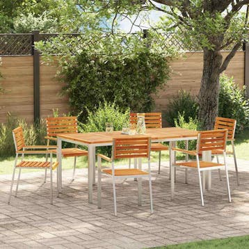 vidaXL Tuinstoel 6 st Massief acaciahout en roestvrij staal, Tuin en Terras, Verzenden, Nieuw