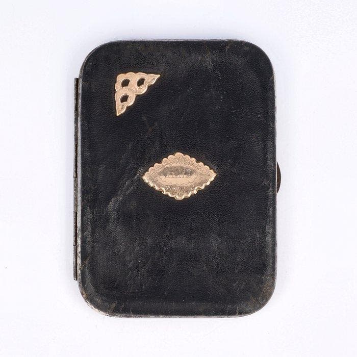 Biedermeier Etui met Gouden appliques - Portemonnee, Antiek en Kunst, Antiek | Zilver en Goud