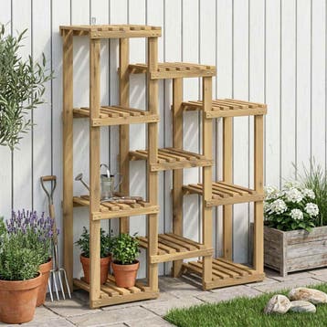 vidaXL Plantenstand Wit 85 x 30 x 114,5 cm Massief Acacia, Jardin & Terrasse, Bacs à fleurs & Jardinières, Verzenden