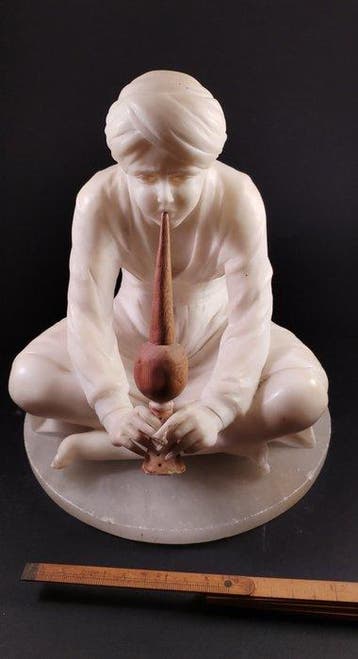 Beeld, Charmeur de serpent orientaliste - 22 cm - Marmer,, Antiek en Kunst