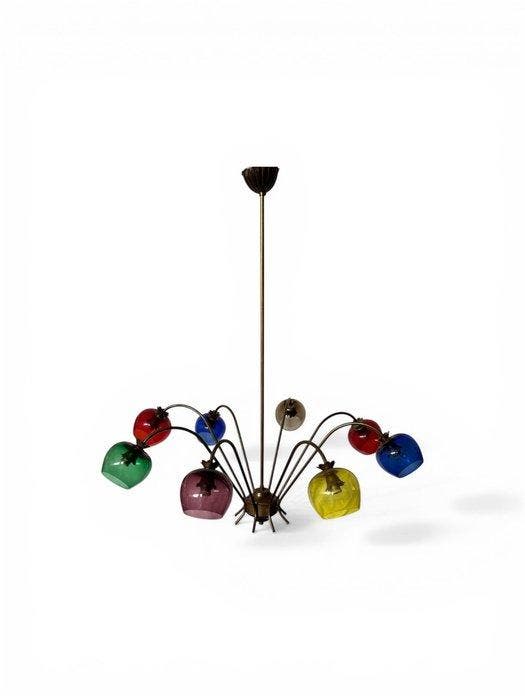 Plafondlamp - Messing - glas - 8 lampen - groot, Antiquités & Art, Antiquités | Éclairage