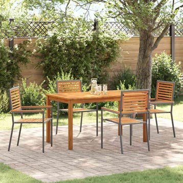 vidaXL Tuin Eettafel Set 5 st Grijs Massief Acacia Hout, Verzenden