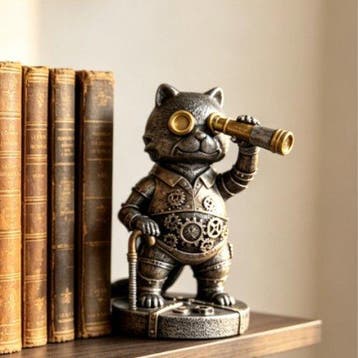 sculptuur, Steampunk Explorer Cat Sculpture – Vintage