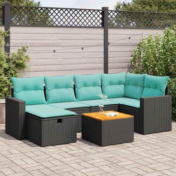 vidaXL 7-delige Loungeset met kussens poly rattan zwart, Verzenden, Nieuw, Loungeset