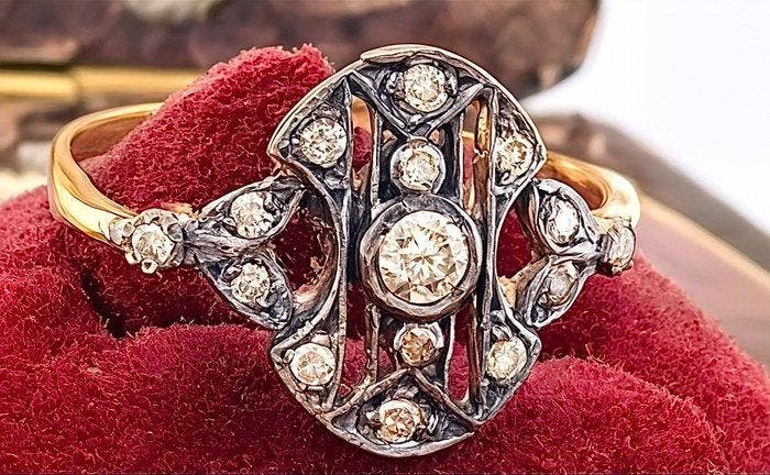 Zonder minimumprijs - Ring - 9 kt. Roségoud, Zilver Diamant, Bijoux, Sacs & Beauté, Bagues