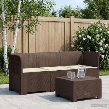vidaXL 3-Zits Tu bank met Kussens Rattan Look PP Bruin, Verzenden, Nieuw