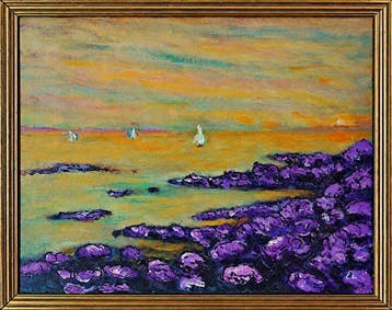 Marine bretonne - La Côte Sauvage au soleil couchant
