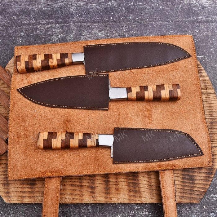 Keukenmes - Chefs knife - Gevouwen staal, kruis hout, Antiek en Kunst, Antiek | Keukengerei