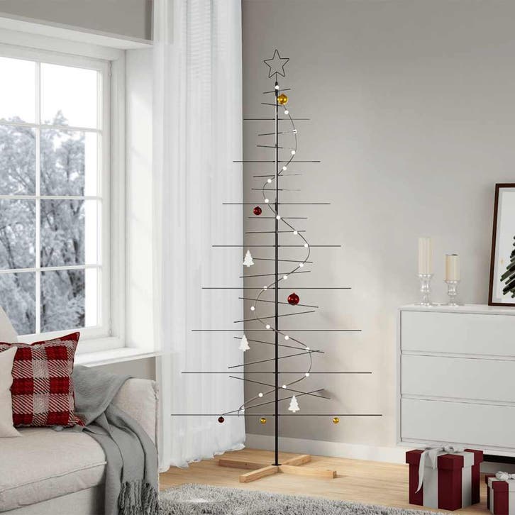 vidaXL Kerstdecoratie kerstboom met houten basis 210 cm, Diversen, Kerst, Nieuw, Verzenden