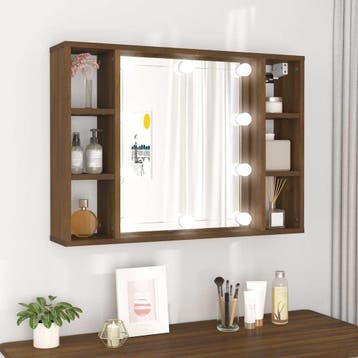 vidaXL Spiegelkast met LED-verlichting 76x15x55 cm bruin, Huis en Inrichting, Verzenden, Nieuw