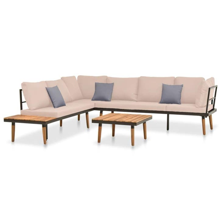 vidaXL 4-delige Loungeset met kussens massief acaciahout, Tuin en Terras, Tuinsets en Loungesets, Loungeset, Nieuw, Verzenden