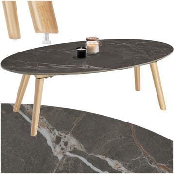 Ovale salontafel Acerra, marmerlook 100x50x34,5 cm - natuur, Huis en Inrichting, Tafels | Salontafels, Verzenden, Nieuw