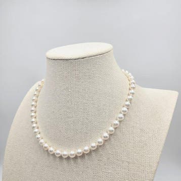Zonder minimumprijs - Halsketting Zilver Parel - Akoya 7.5mm, Nieuw