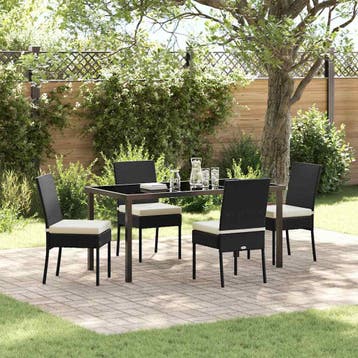 vidaXL Tuin Eettafel Set 5 pcs Zwart Gepoedercoat staal, Verzenden, Nieuw