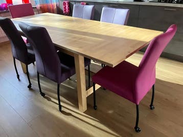 Set van 6 leren eetkamerstoelen - met wieltjes -, Huis en Inrichting, Stoelen, Ophalen of Verzenden, Nieuw, Eén