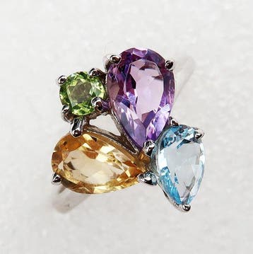 Topaze - Argent, Le Trésor de l’Olympe - Bague Citrine et