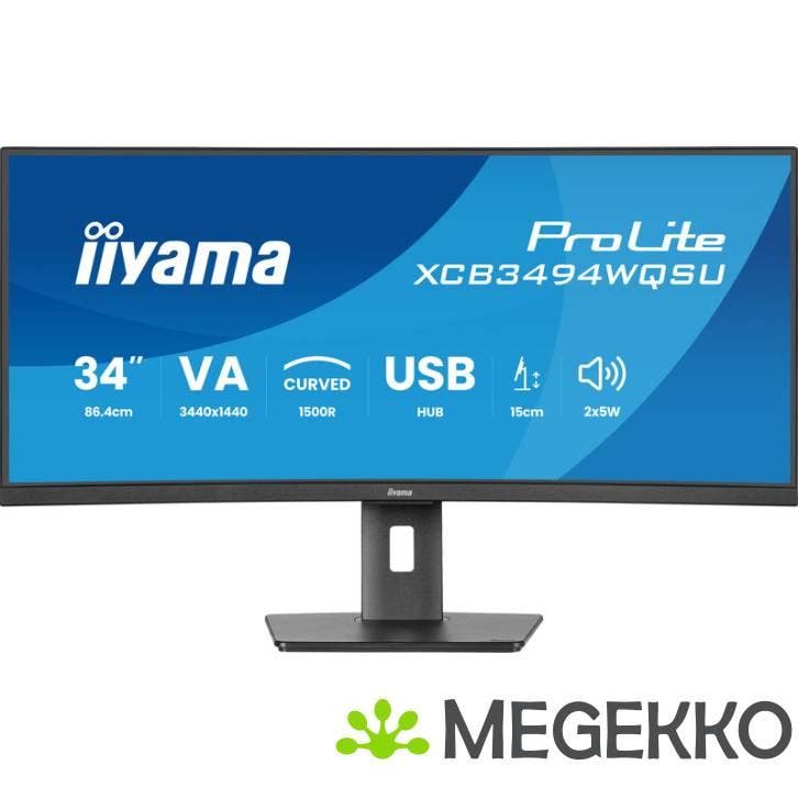 Iiyama Prolite XCB3494WQSU-B1 34  Wide Quad HD VA Monitor, Computers en Software, Overige Computers en Software, Nieuw, Verzenden