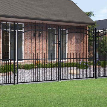 vidaXL Hekpoort met speerpunt zwart 305x175 cm gepoedercoat, Verzenden, Nieuw