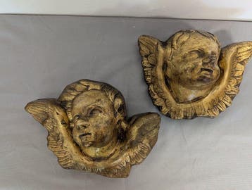 Paar engelen hoofden - 26 cm (2) - Verguld hout - 1850-1900, Antiek en Kunst