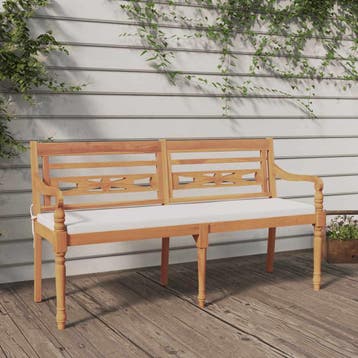 vidaXL Bankje Batavia met kussen 150 cm massief teakhout, Tuin en Terras, Verzenden, Nieuw
