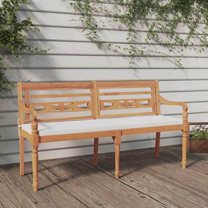 vidaXL Bankje Batavia met kussen 150 cm massief teakhout, Tuin en Terras, Tuinsets en Loungesets, Nieuw, Verzenden
