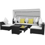 vidaXL 7-delige Loungeset met luifel poly rattan zwart, Verzenden, Nieuw, Loungeset