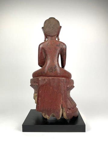 Houten zittende Boeddha uit Birma, Inwa (Ava)-periode - 58